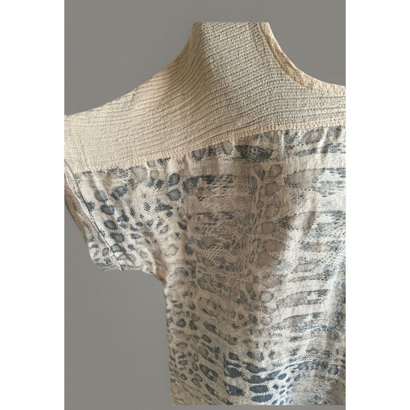 Lungo L'arno Beige Linen Blouse Snakeskin Print Artsy Boho Lagenlook Size 2X - Picture 5 of 10